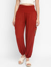 Rust Embroidered Rayon Crepe Harem Pants