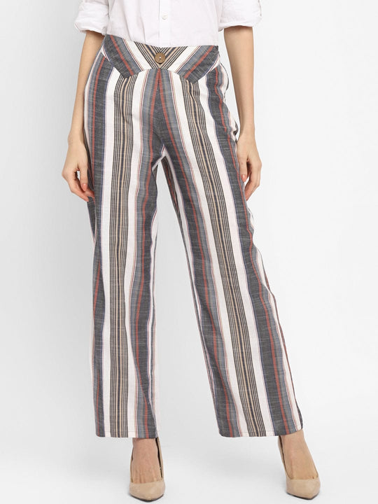 Grey Striped Yarn Dyed Woven Pants