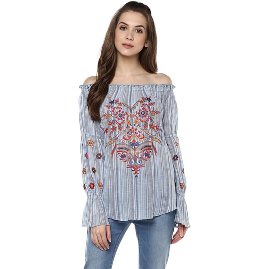 Blue Solid Cambric Top