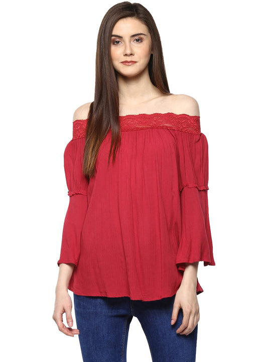 Maroon Solid Rayon Crepe Top