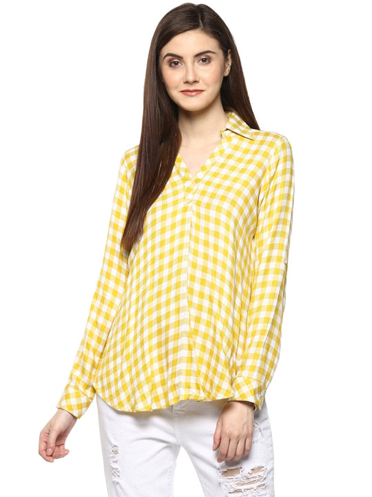 Lemon Plaid Checks Rayon Shirt