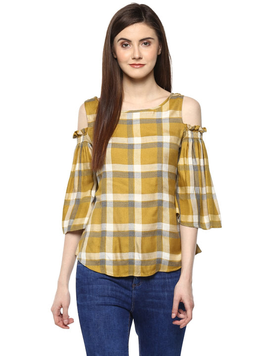 Mustard Plaid Checks Rayon Top