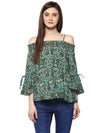 Turquoise Printed Rayon Crepe Top - Taurusshop.com