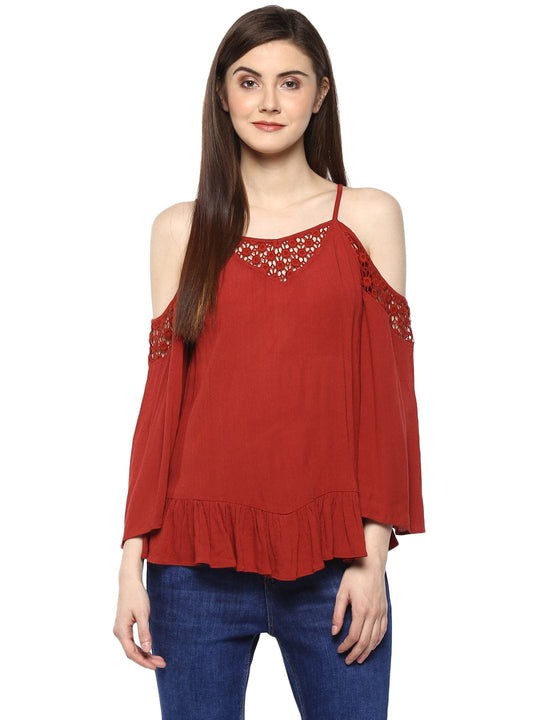 Rust Solid Rayon Crepe Top