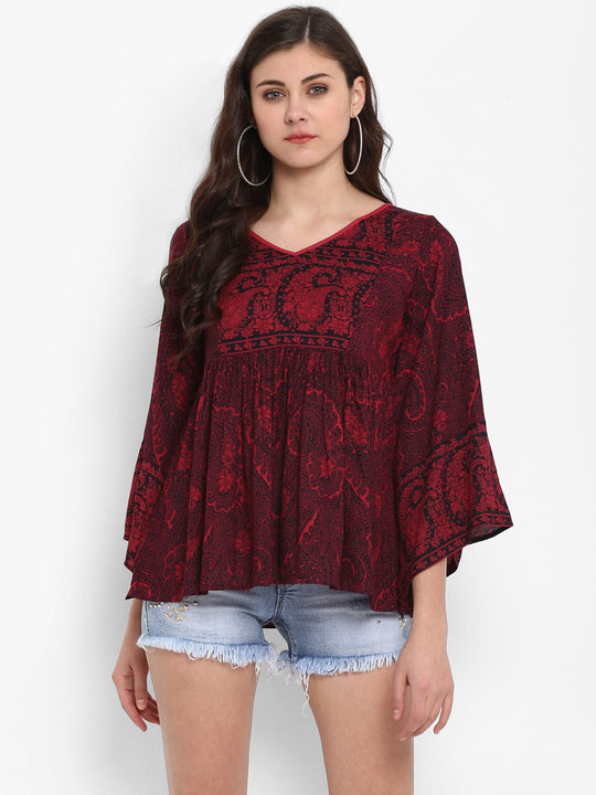 Pink Printed Rayon Crepe Top