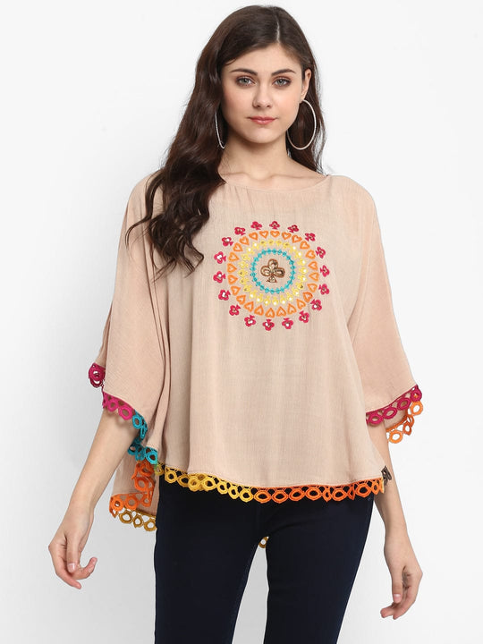 Beige Solid Rayon Crepe Kaftan