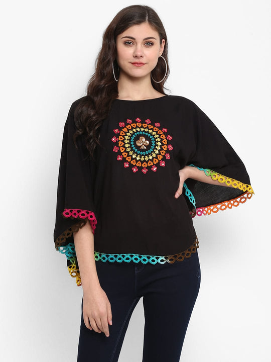 Black Solid Rayon Crepe Kaftan