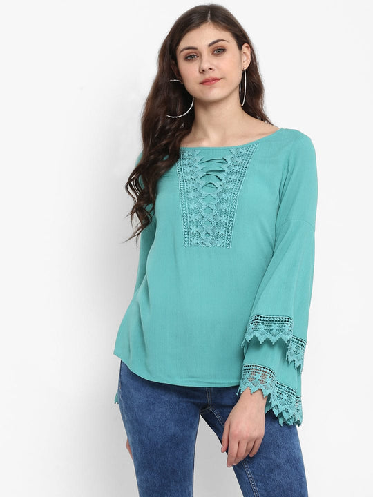 Mint Blue Solid Rayon Crepe Top