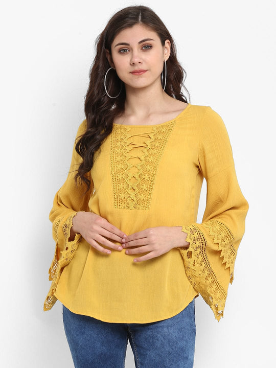 Mustard Solid Rayon Crepe Top
