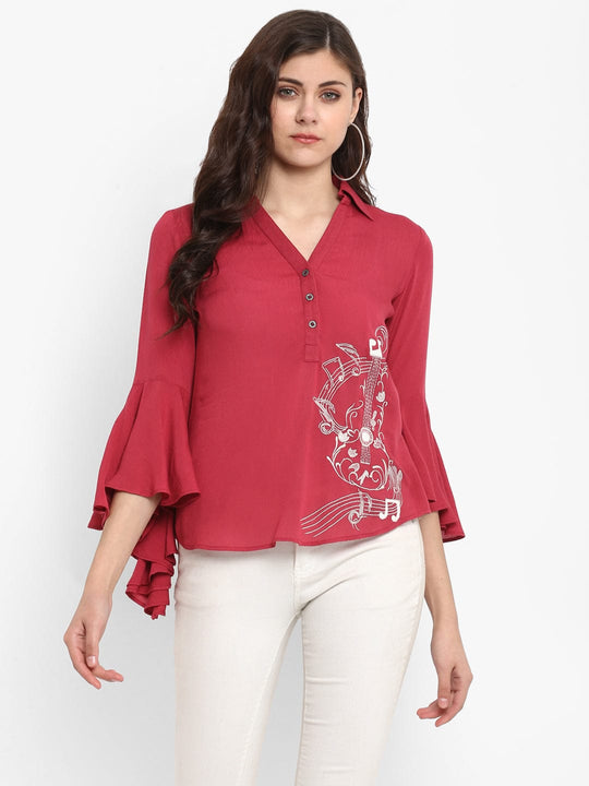 Pink Solid Rayon Crepe Shirt