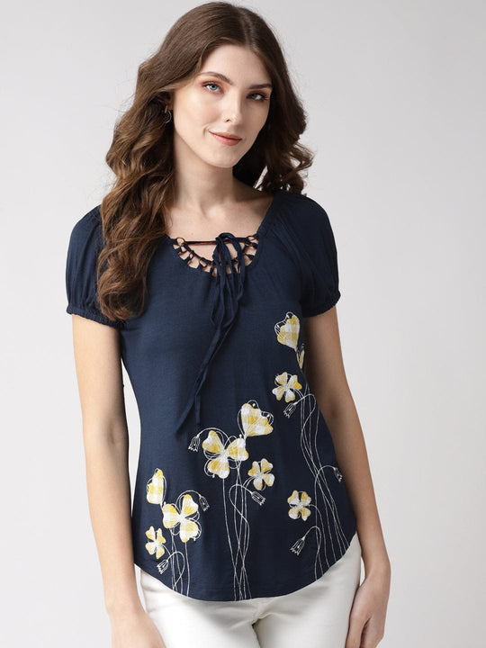 Neon Blue Solid Rayon Crepe Top