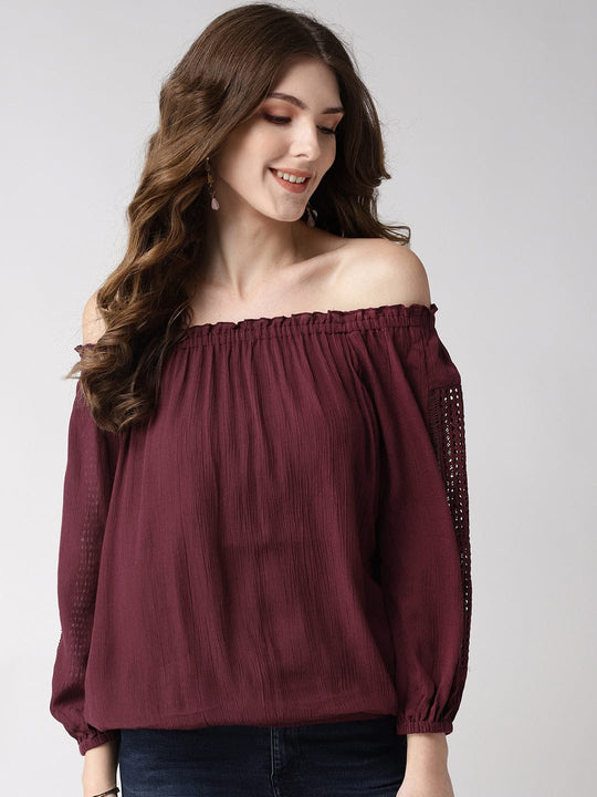 Burgundy Solid Rayon Crepe Top
