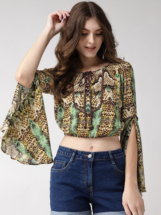 Green Printed Rayon Crepe Top