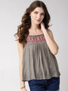 Grey Solid Rayon Crepe Top - Taurusshop.com