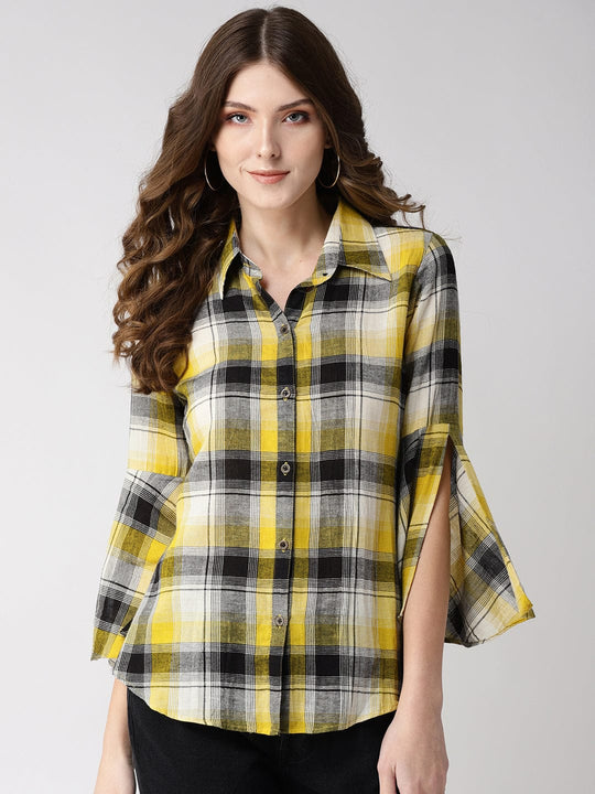 Yellow Plaid Checks Yarn Dyed Woven Shirt