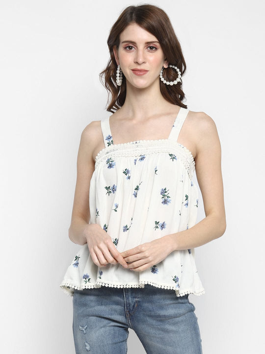 Ivory Printed Rayon Crepe Top