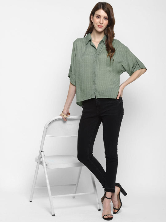 Olive Green Textured Rayon Shirt