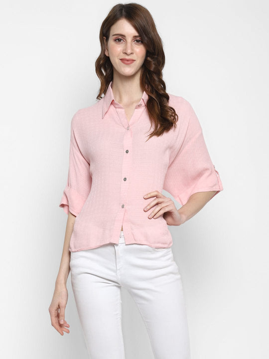 Pink Textured Rayon Shirt