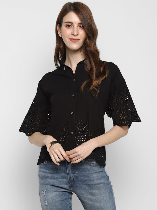 Black Embroidered Schiffli Shirt