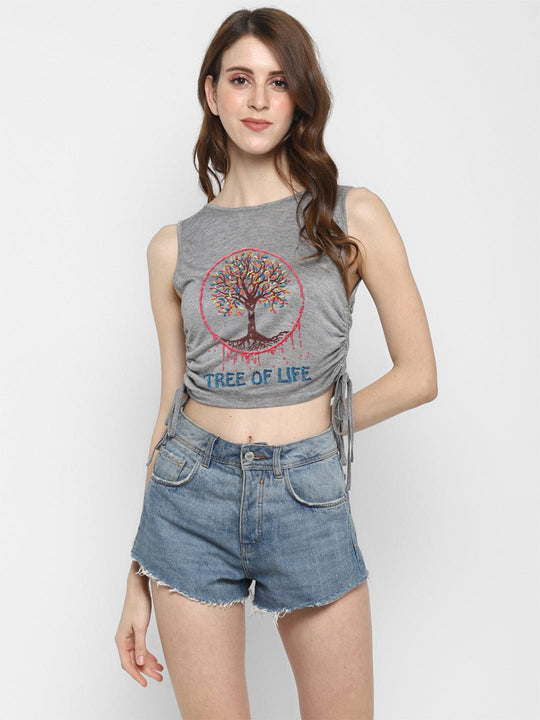 Grey Solid Jersey Knit Top