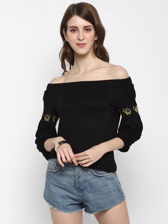 Black Solid Jersey Knit Top
