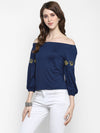 Navy Blue Solid Jersey Knit Top - Taurusshop.com