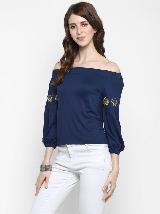 Navy Blue Solid Jersey Knit Top