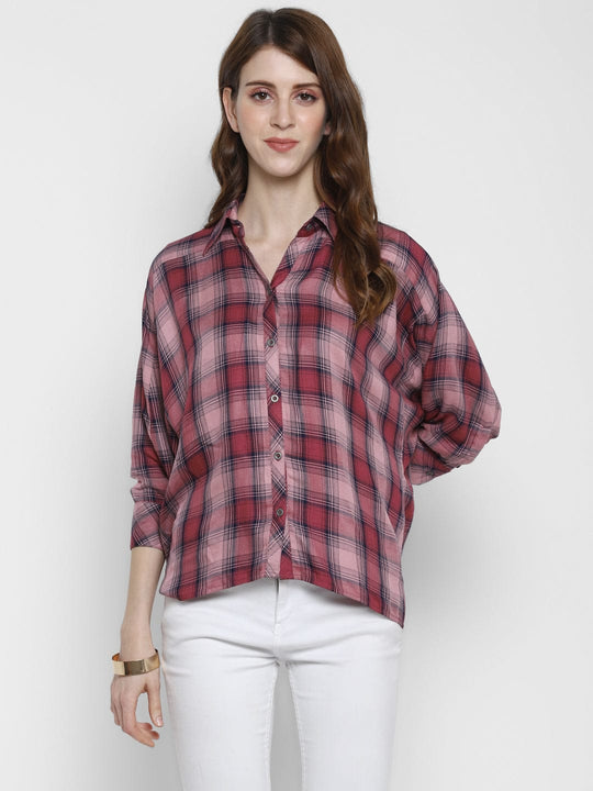 Pink Plaid Checks Rayon Shirt