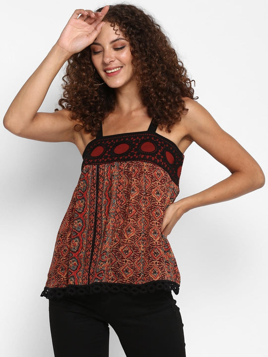 Rust Printed Rayon Crepe Top