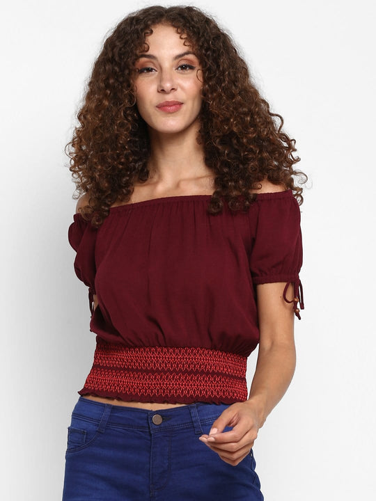 Wine Solid Rayon Crepe Top