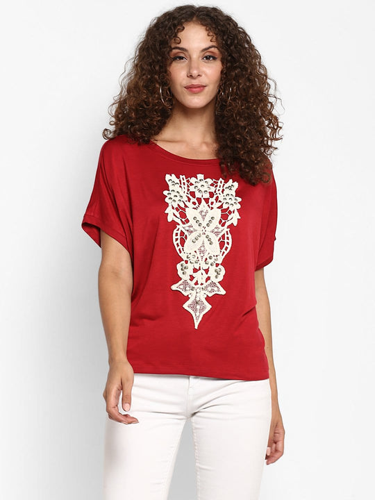 Red Solid Jersey Knit T-Shirt