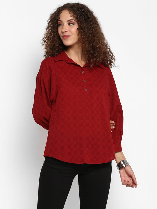 Maroon Textured Cambric Shirt