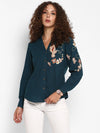 Teal Embroidered Cambric Shirt