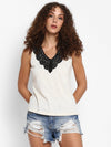 Ivory Lace Jersey Knit T-Shirt