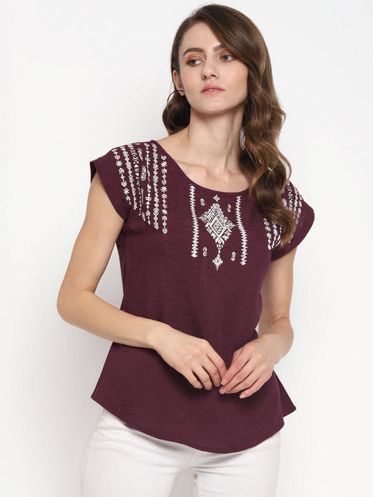 Maroon Dobby Rayon T-Shirt