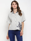 Grey Embroidered Rayon T-Shirt