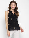 Black Embroidered Rayon Crepe Top