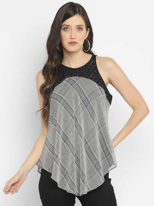 Grey Plaid Checks Georgette Top