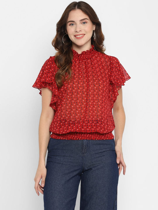 Red Printed Georgette Top