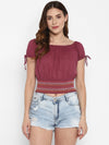 Wine Textured Cambric Crop Top