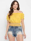 Yellow Textured Cambric Crop Top