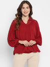 Red Solid Rayon Crepe Blouse