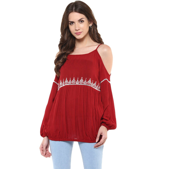 Maroon Solid Rayon Crepe Blouse