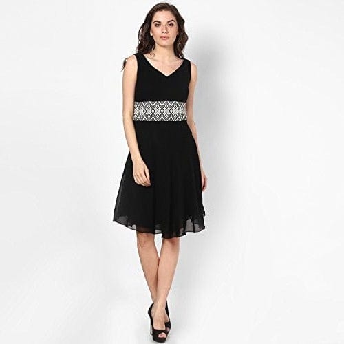 Black Solid Georgette Dress