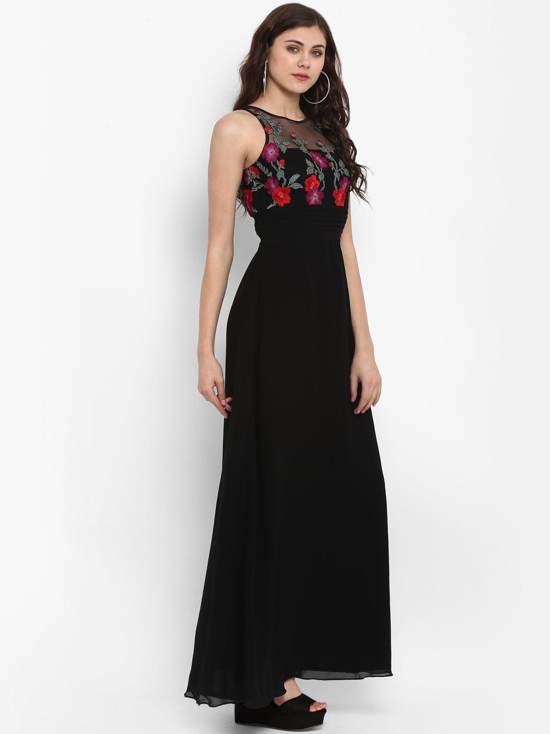 Printed Georgette Tiered Gown in Navy Blue : TBZ10
