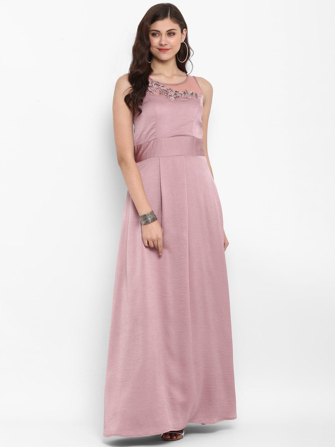onion pink colour dresses Neerus Pink Floral Embroidered Net Flared Gown for Party Reception Women Neerus India