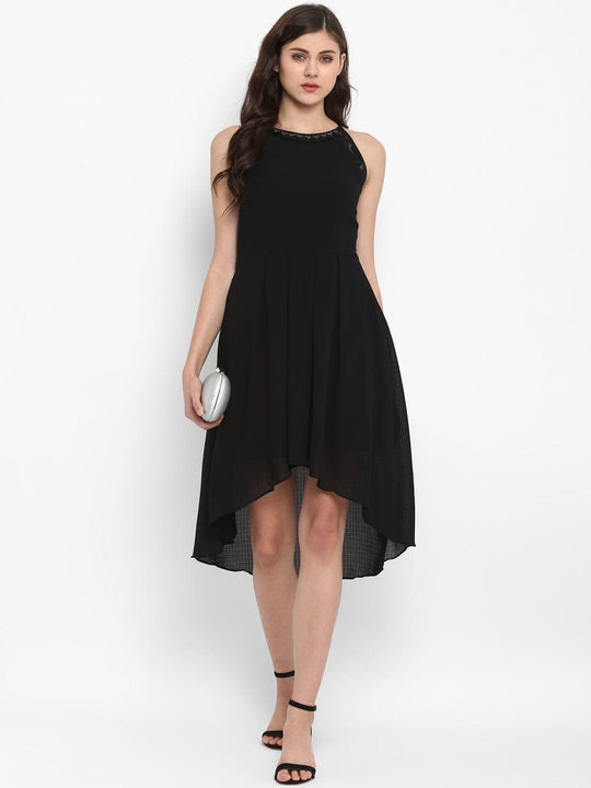 Black Solid Crepe Dress
