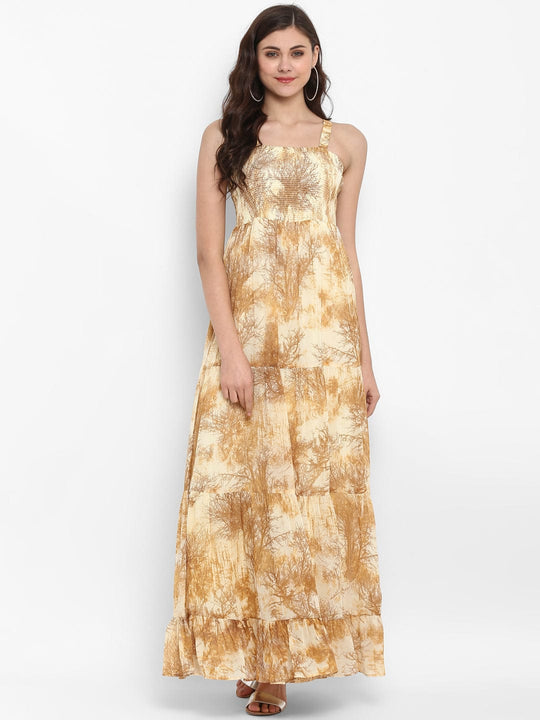 Beige Printed Georgette Dress