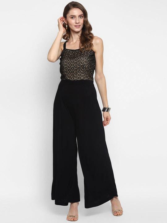 Black Solid Jersey Knit Jumpsuit