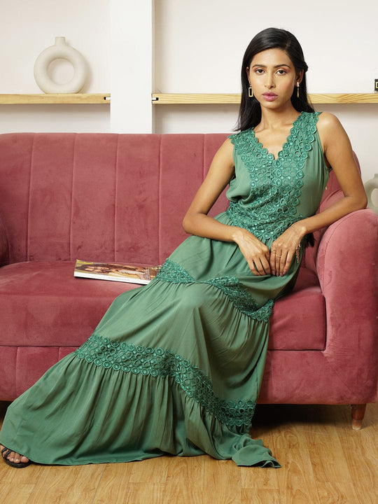 Teal Solid Moss Rayon Maxi Dress
